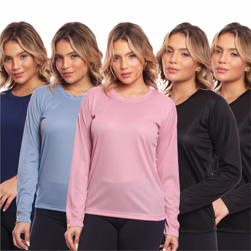 Kit 5 Camisa Feminina Camiseta Térmica Proteção Solar Uv .