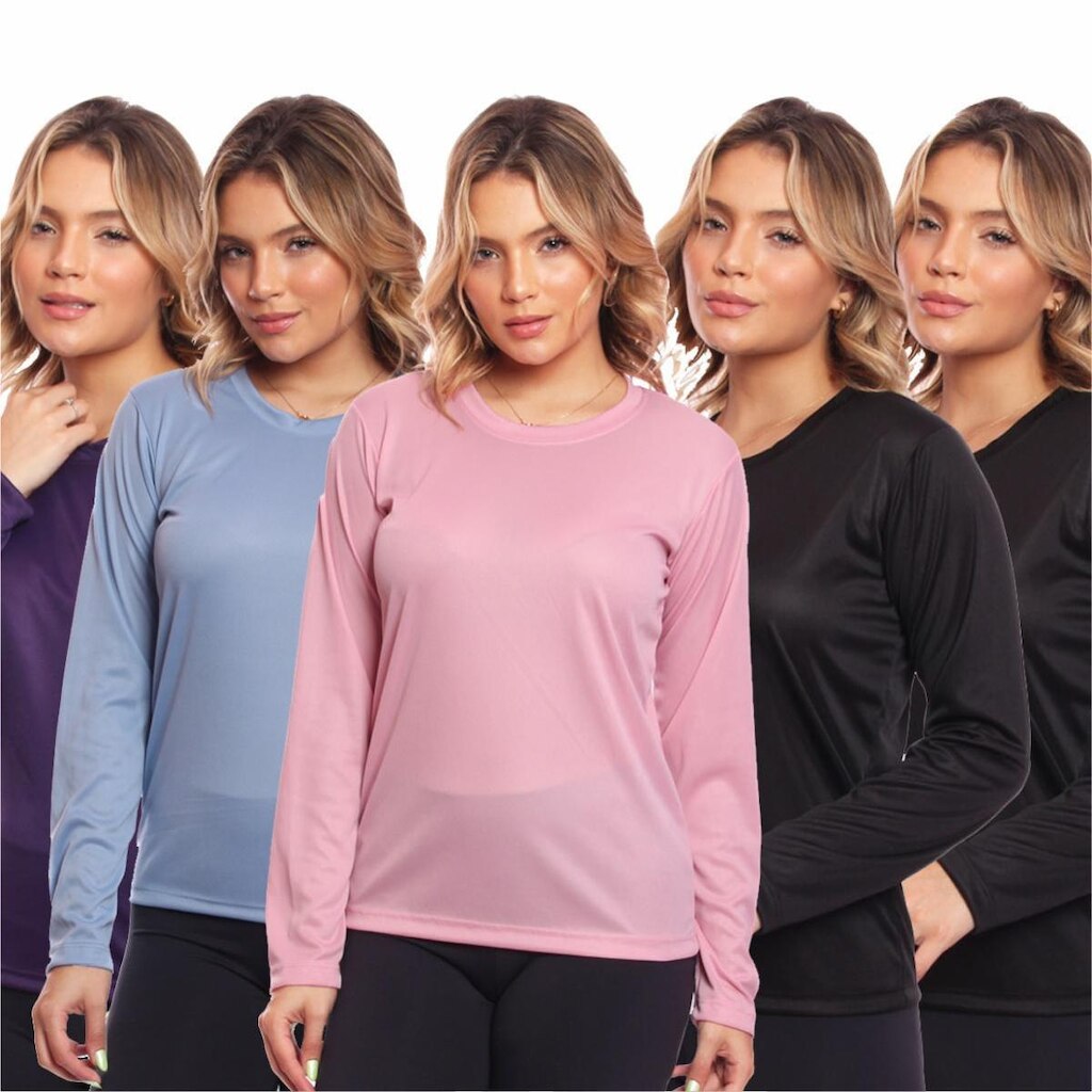 Kit 5 Camisa Feminina Camiseta Térmica Proteção Solar Uv .
