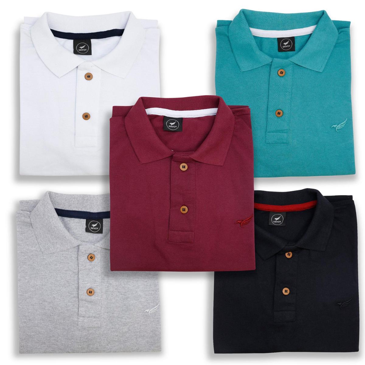 Kit 5 Camisa Polo Envoy Tecido Piquet Básica Masculina Menor preço em Kit 5 Camisa Polo Envoy Tecido Piquet Básica Masculina