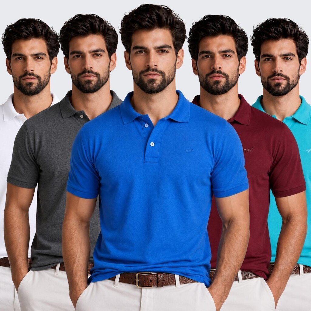 Kit 5 Camisa Polo Masculina Piquet Manga Curta