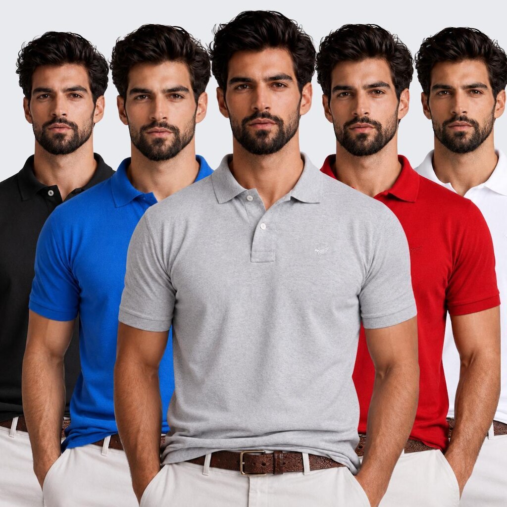 Kit 5 Camisa Polo Masculina Piquet Manga Curta