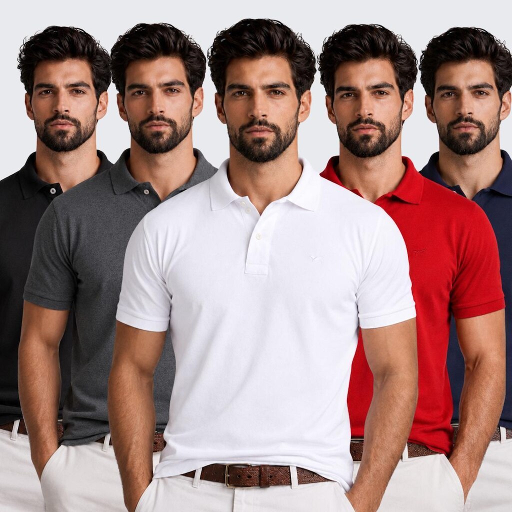 Kit 5 Camisa Polo Masculina Piquet Manga Curta
