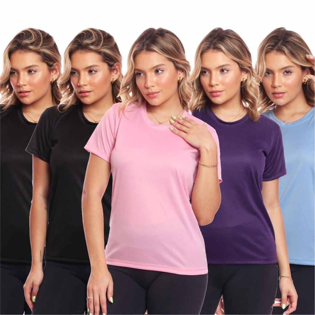 Kit 5 Camisas Academia Esportiva Com Proteção Uv Feminina