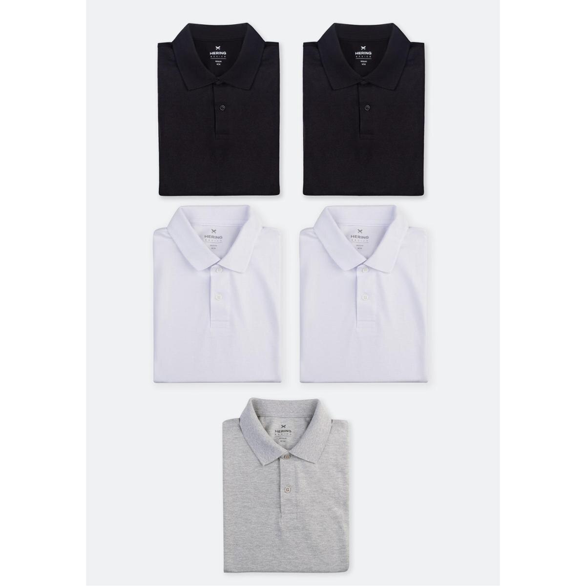 Kit 5 Camisas Polo Básica Masculina Manga Curta Hering