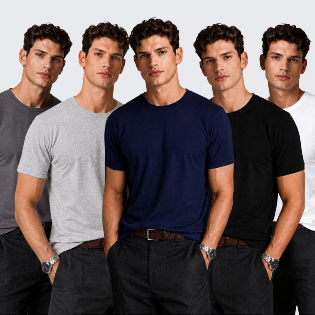 Kit 5 Camiseta Básica Masculina Manga Curta Algodão Premium