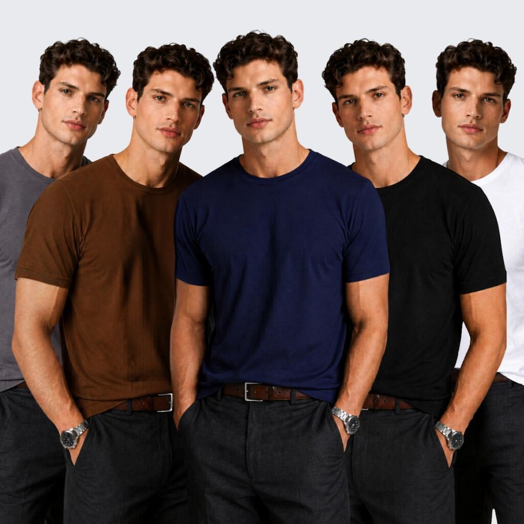 Kit 5 Camiseta Básica Masculina Manga Curta Algodão Premium