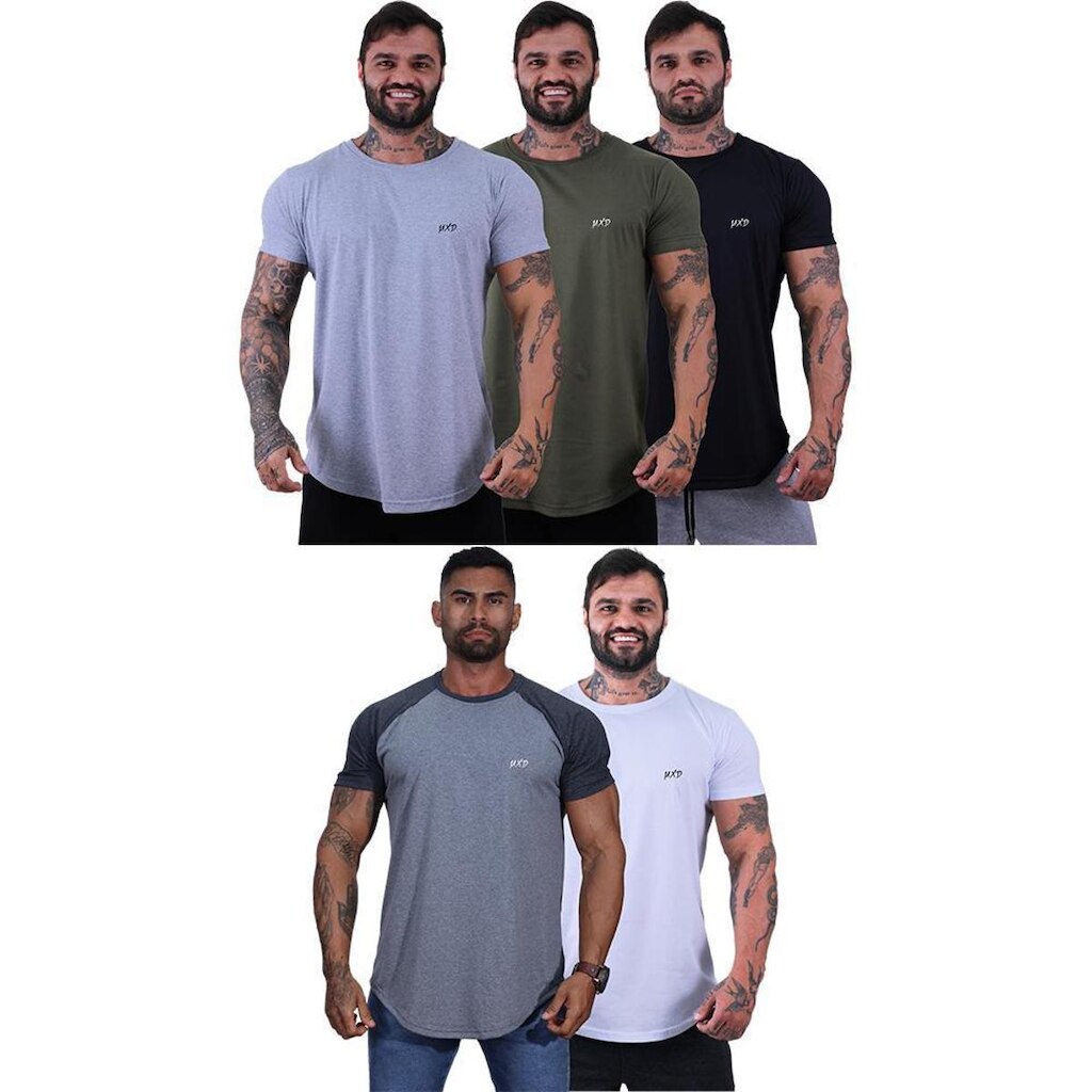 Kit 5 Camiseta Longline Estilo Básico Masculina Grife MXD