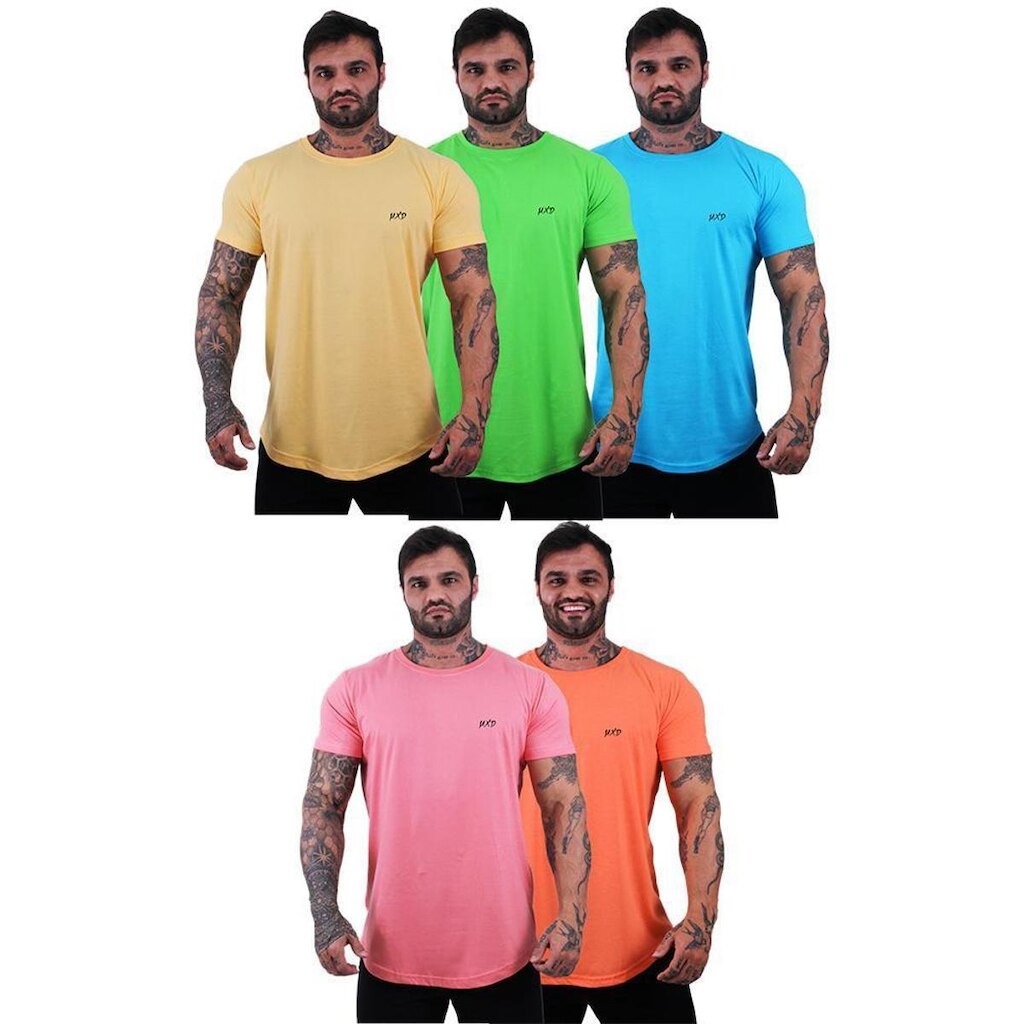 Kit 5 Camiseta Longline Estilo Básico Masculina Grife MXD
