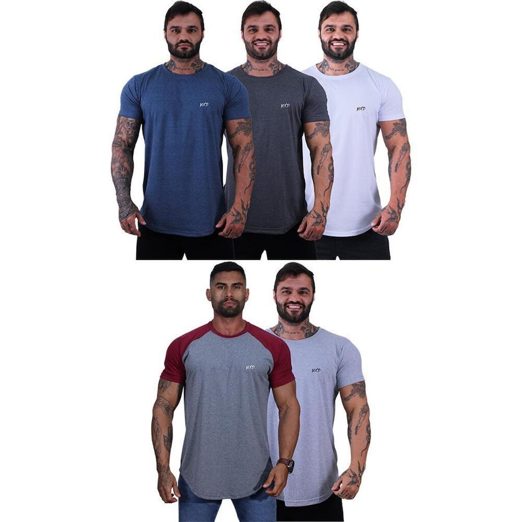 Kit 5 Camiseta Longline Estilo Básico Masculina Grife MXD