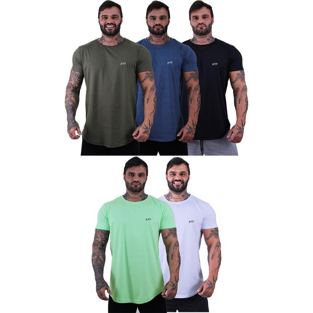 Kit 5 Camiseta Longline Estilo Básico Masculina Grife MXD