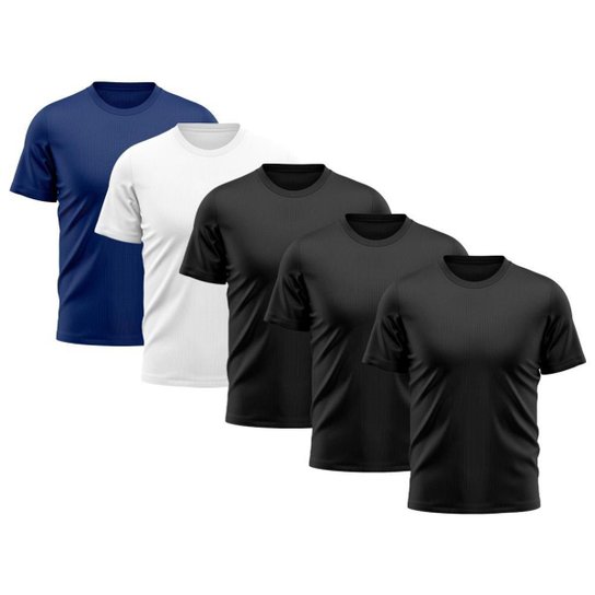 Kit 5 Camiseta Manga Curta Dry Fit Poliamida Masculina Proteção UV Leve Esportiva Camisetas - Preto+Azul Menor preço em Kit 5 Camiseta Manga Curta Dry Fit Poliamida Masculina Proteção UV Leve Esportiva Camisetas - Preto+Azul