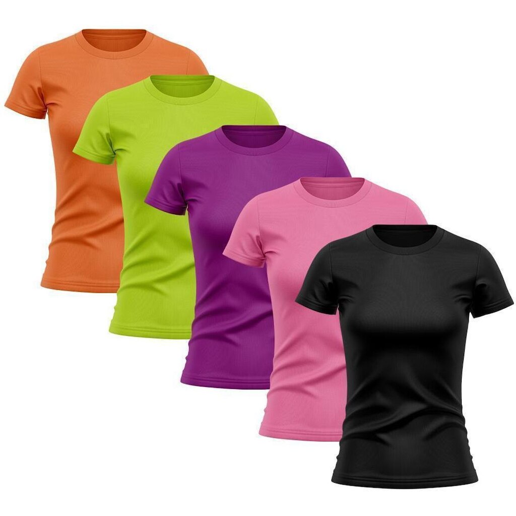 Kit 5 Camiseta Manga Curta Dry Proteção Solar UV Baby Look Feminina
