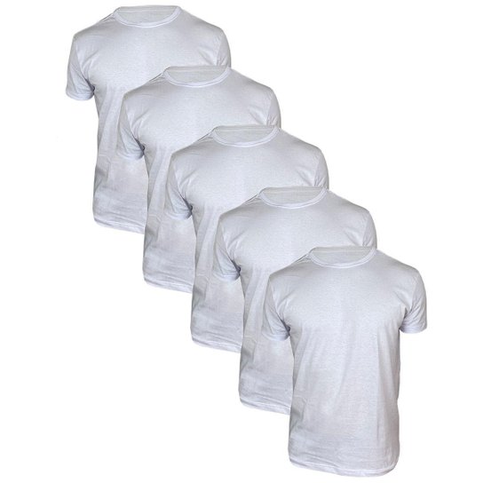 Kit 5 Camiseta Masculina Lisa Algodão Premium 30.1 Básica Casual - Branco Menor preço em Kit 5 Camiseta Masculina Lisa Algodão Premium 30.1 Básica Casual - Branco