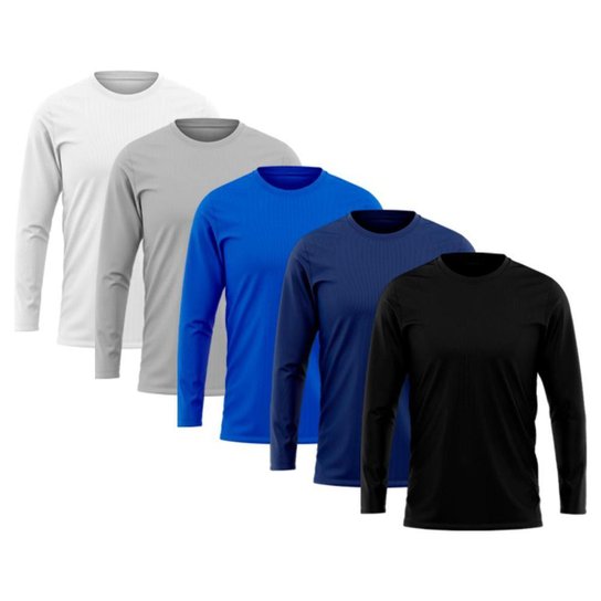 Kit 5 Camiseta Masculina Manga Longa Lisa Básica Segunda Pele Proteção Solar UV 50+ Camisetas - Preto+Cinza é ruim? Kit 5 Camiseta Masculina Manga Longa Lisa Básica Segunda Pele Proteção Solar UV 50+ Camisetas - Preto+Cinza é boa?