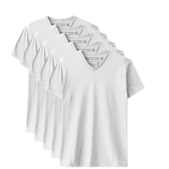 Kit 5 Camisetas Basicamente Gola V Masculino - Branco Menor preço em Kit 5 Camisetas Basicamente Gola V Masculino - Branco