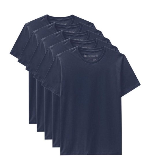 Kit 5 Camisetas Basicamente Masculino - Azul Escuro Menor preço em Kit 5 Camisetas Basicamente Masculino - Azul Escuro