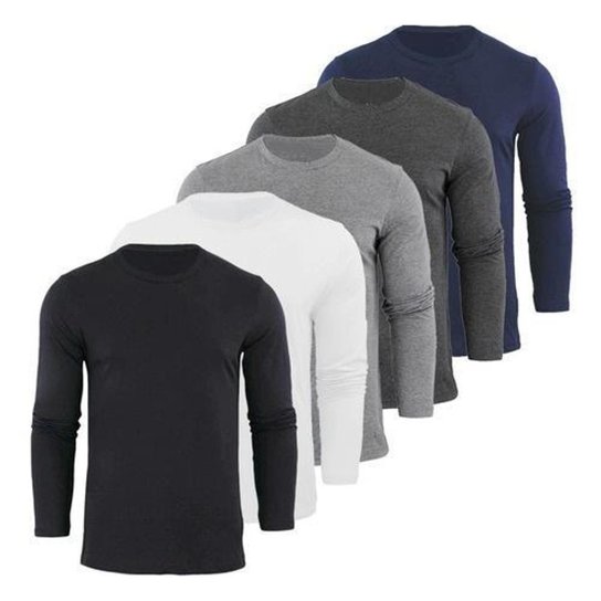 Kit 5 Camisetas Básicas Manga Longa Masculinas Algodão Premium 30.1 - Sortido Menor preço em Kit 5 Camisetas Básicas Manga Longa Masculinas Algodão Premium 30.1 - Sortido