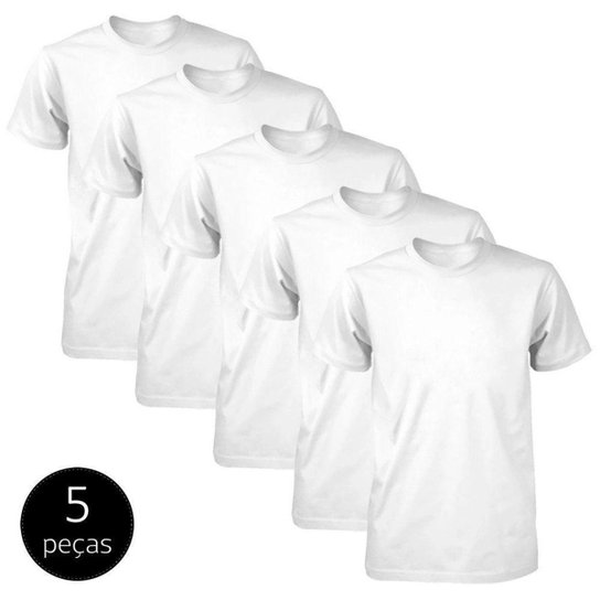 Kit 5 Camisetas Básicas Masculina 100% Poliéster - Branco Menor preço em Kit 5 Camisetas Básicas Masculina 100% Poliéster - Branco