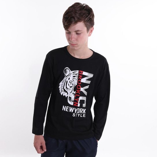 Kit 5 Camisetas Blusa Básica Infantil Juvenil Manga Longa Inverno e meia Estação masculino