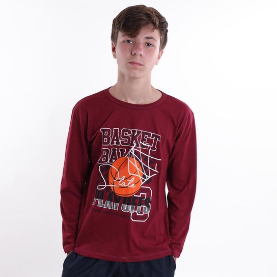 Kit 5 Camisetas Blusa Básica Infantil Juvenil Manga Longa Inverno e meia Estação masculino