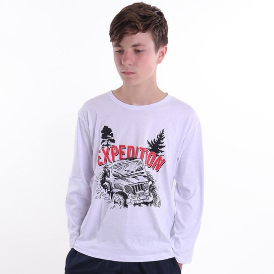 Kit 5 Camisetas Blusa Básica Infantil Juvenil Manga Longa Inverno e meia Estação masculino