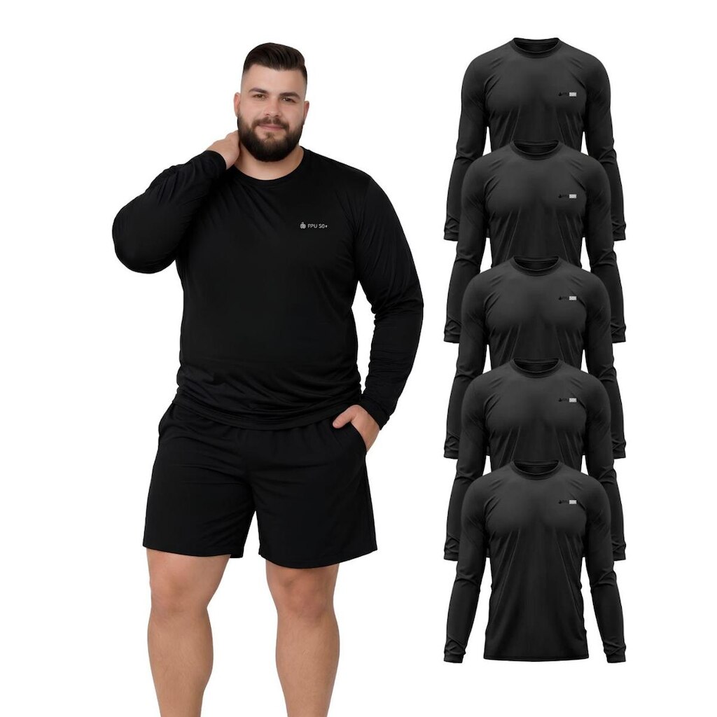 Kit 5 Camisetas Com Proteção UV FPS50 Manga Longa Plus Size