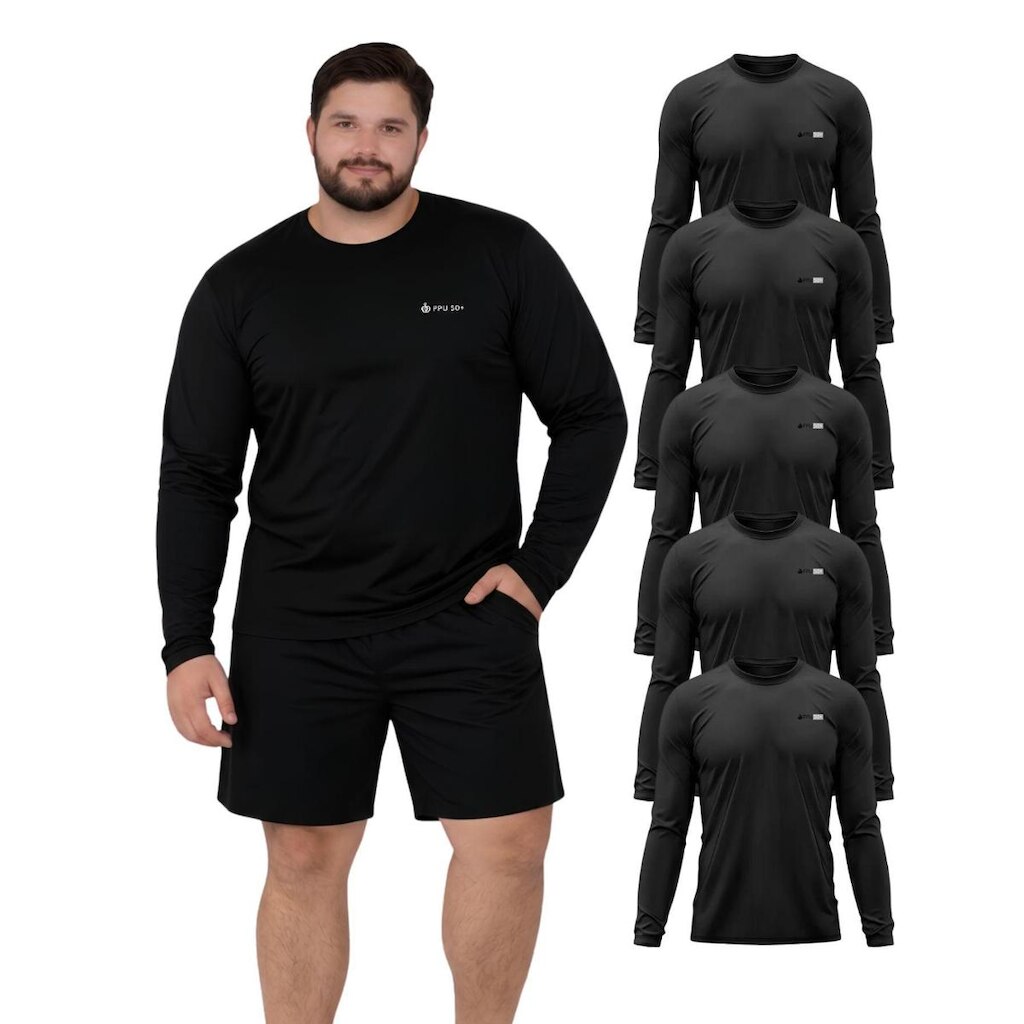 Kit 5 Camisetas Com Proteção UV FPS50 Manga Longa Plus Size