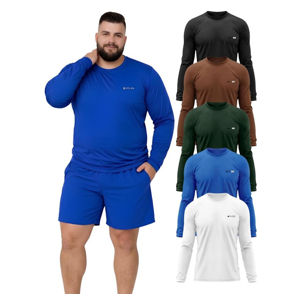 Kit 5 Camisetas Com Proteção UV FPS50 Manga Longa Plus Size