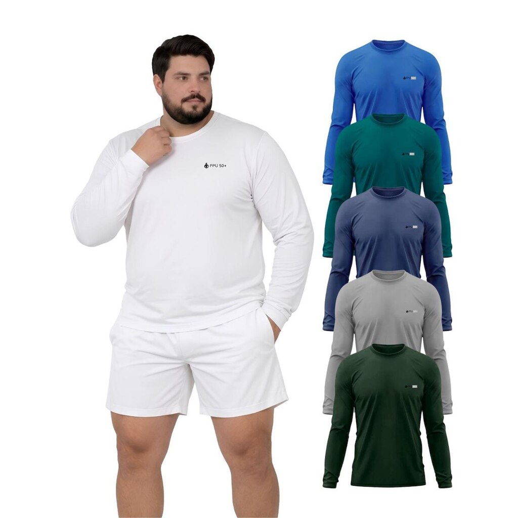Kit 5 Camisetas Com Proteção UV FPS50 Manga Longa Plus Size