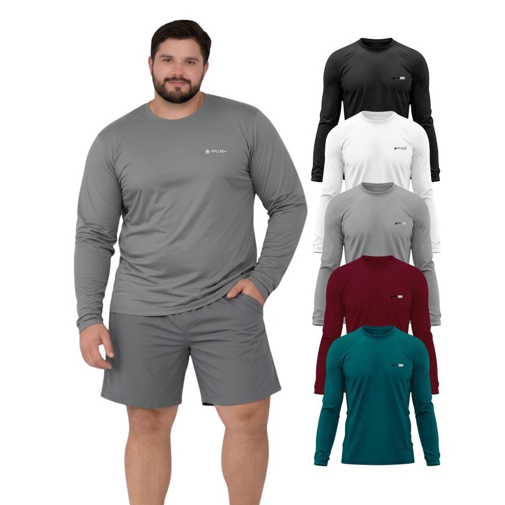 Kit 5 Camisetas Com Proteção UV FPS50 Manga Longa Plus Size