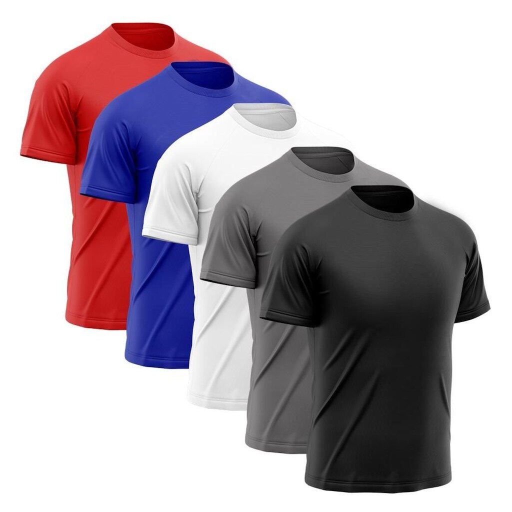Kit 5 Camisetas de Academia- Vermelha+Branca+Azul+Cinza+Preta