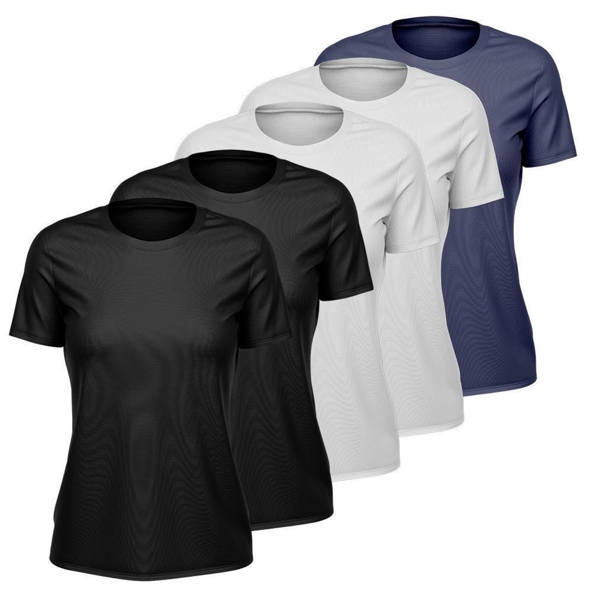 Kit 5 Camisetas Feminina Dry Manga Curta Proteção UV Slim Fit Básica Academia Treino Fitness
