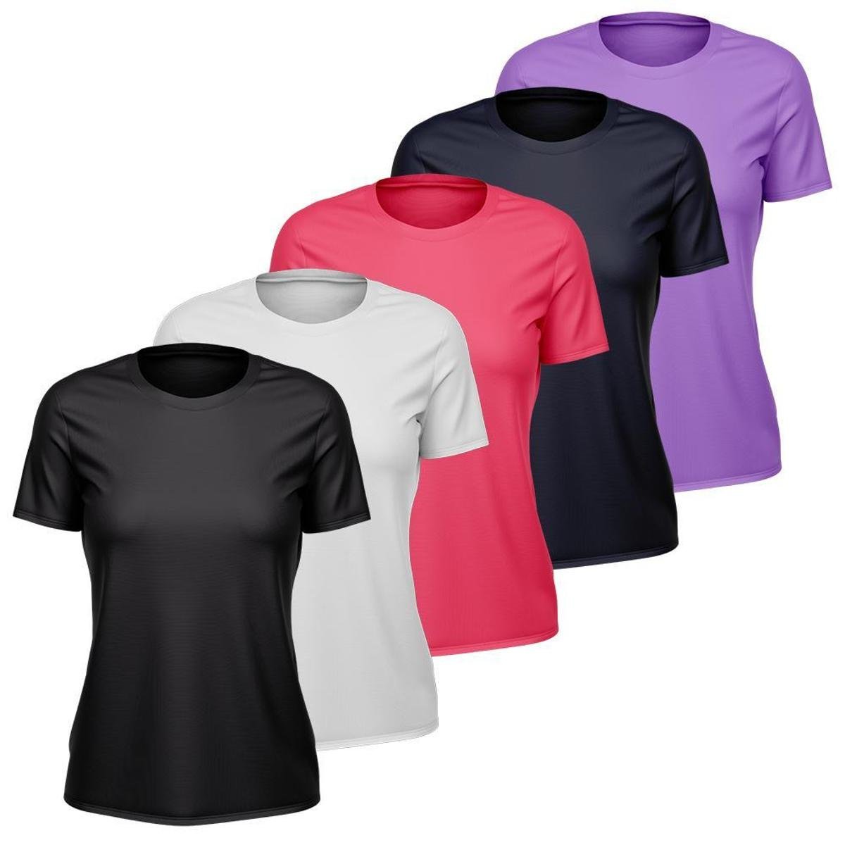 Kit 5 Camisetas Feminina Dry Manga Curta Proteção UV Slim Fit Básica Academia Treino Fitness