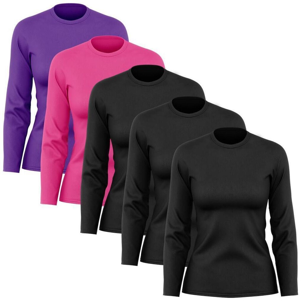 Kit 5 Camisetas Feminina Manga Longa Proteção Solar UV