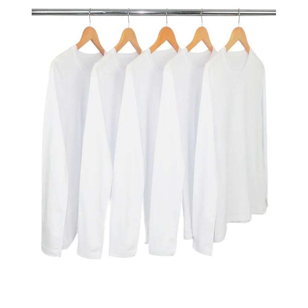 Kit 5 Camisetas Femininas Manga Longa De Algodão