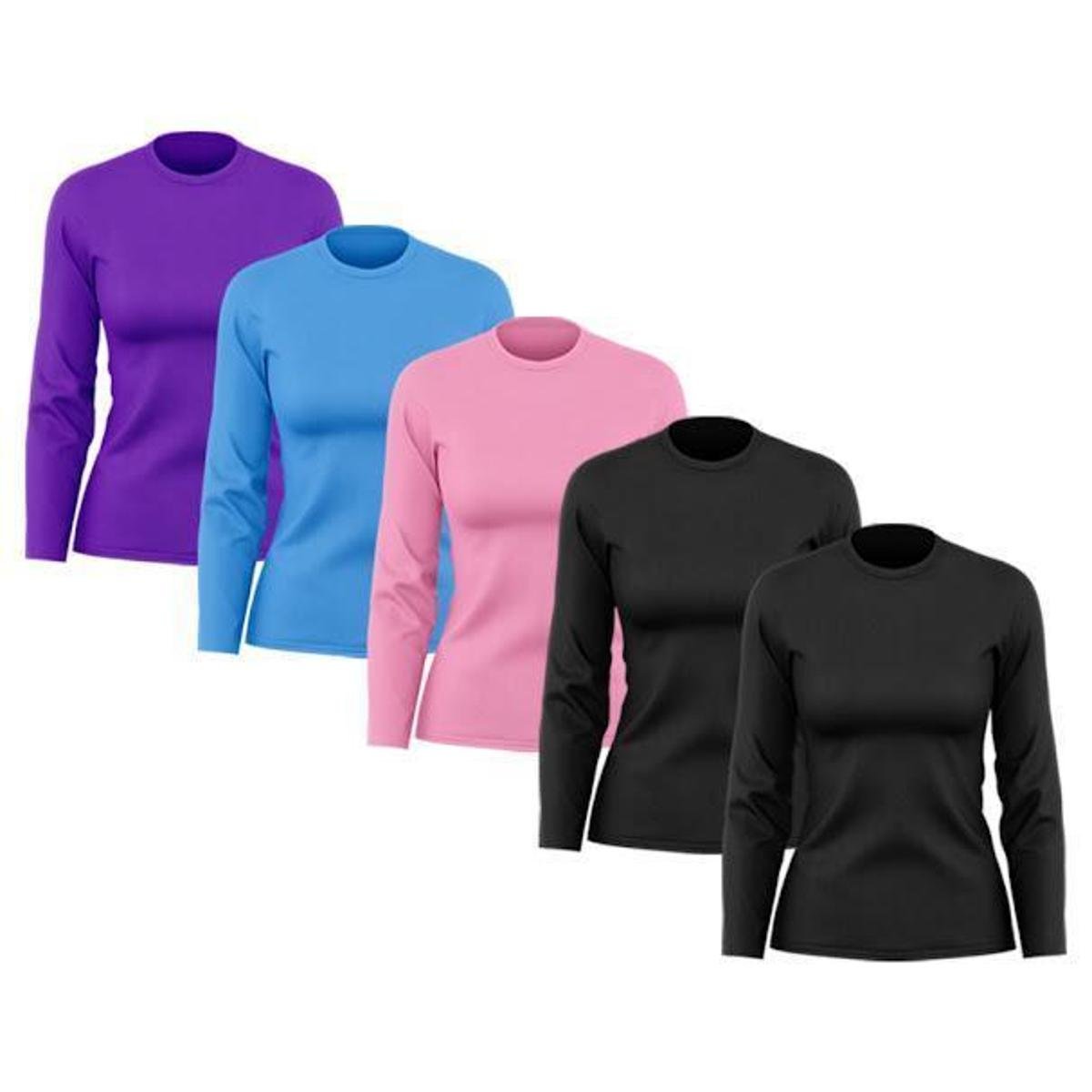 Kit 5 Camisetas Femininas Manga Longa Dry Proteção UV