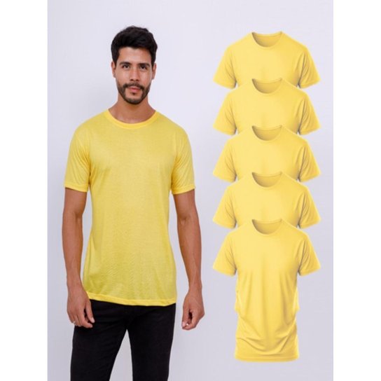 Menor preço em Kit 5 Camisetas Lisas Básicas Manga Curta 100% Poliester - Amarelo