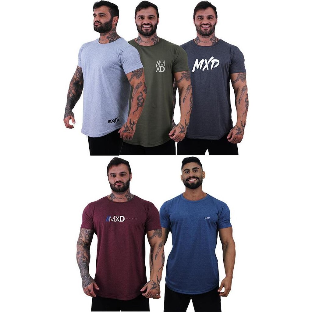 Kit 5 Camisetas Longline Masculina Básico Logos Diversas MXD