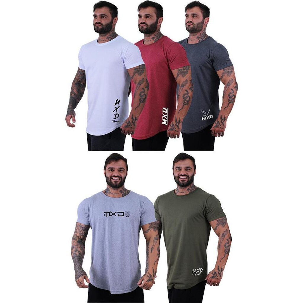 Kit 5 Camisetas Longline Masculina Básico Logos Diversas MXD