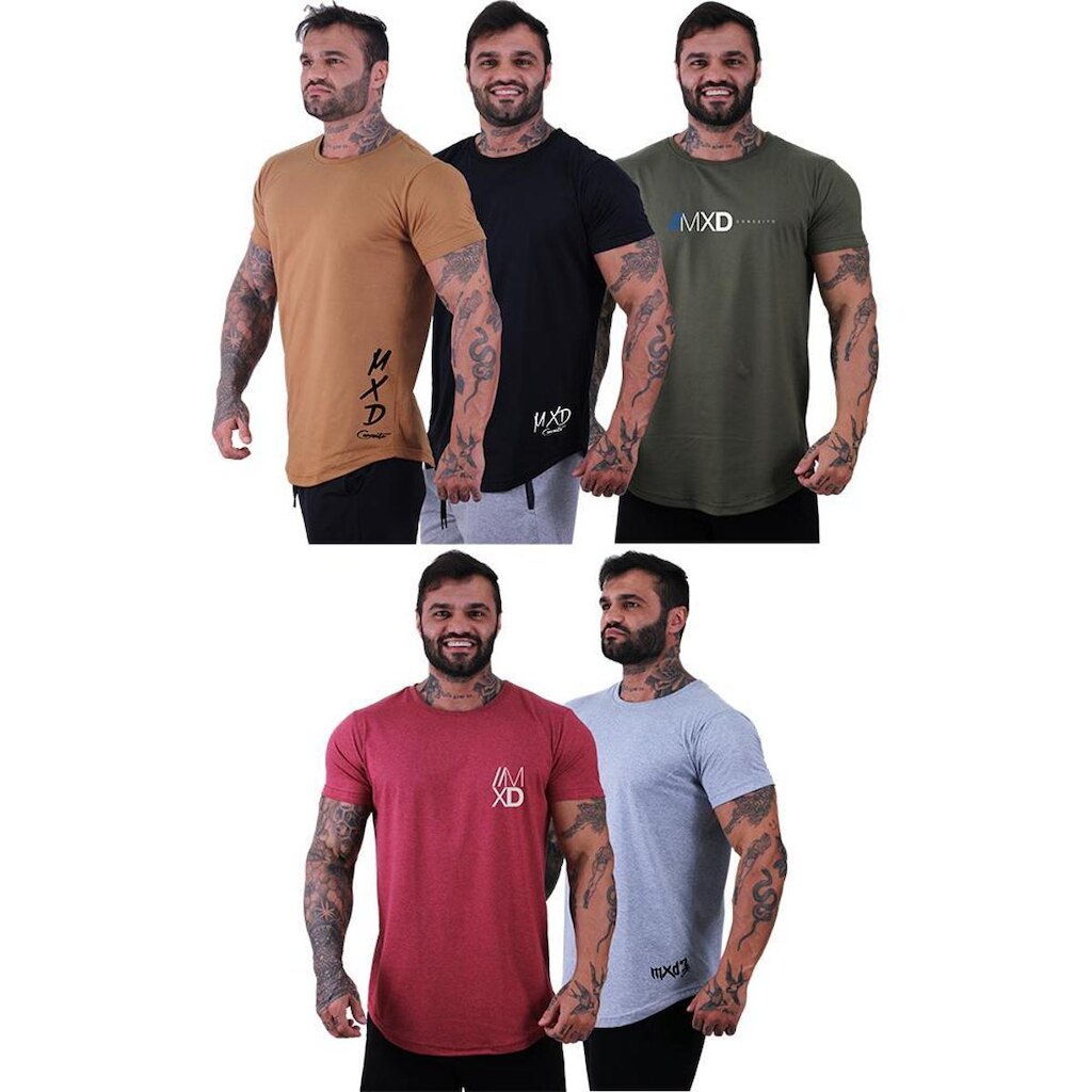 Kit 5 Camisetas Longline Masculina Básico Logos Diversas MXD