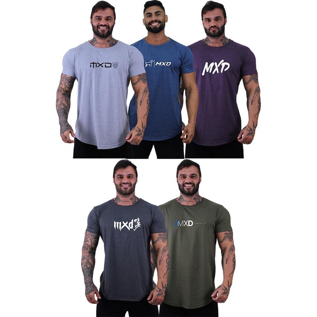 Kit 5 Camisetas Longline Masculina Básico Logos Diversas MXD
