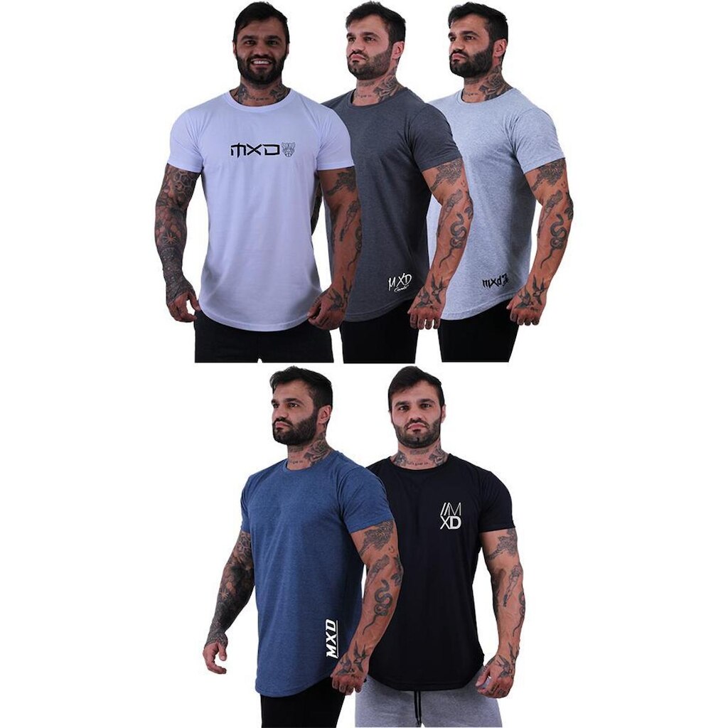 Kit 5 Camisetas Longline Masculina Básico Logos Diversas MXD
