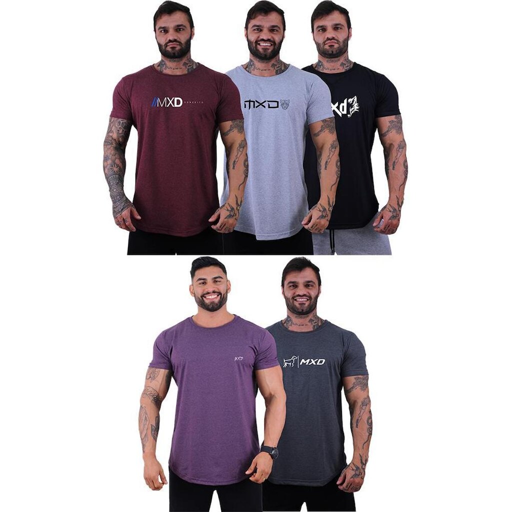 Kit 5 Camisetas Longline Masculina Básico Logos Diversas MXD