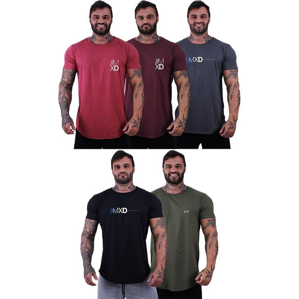Kit 5 Camisetas Longline Masculina Básico Logos Diversas MXD