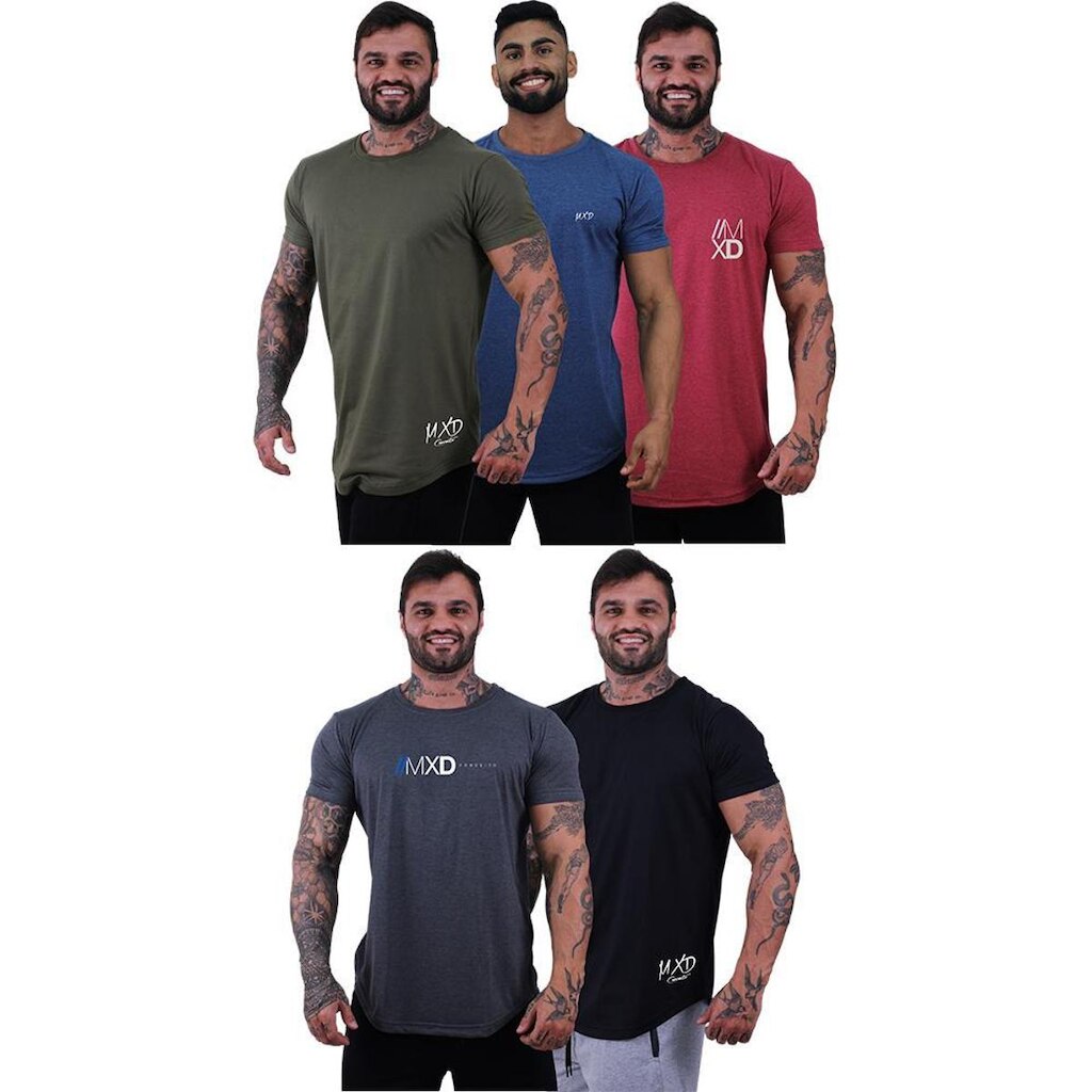 Kit 5 Camisetas Longline Masculina Básico Logos Diversas MXD