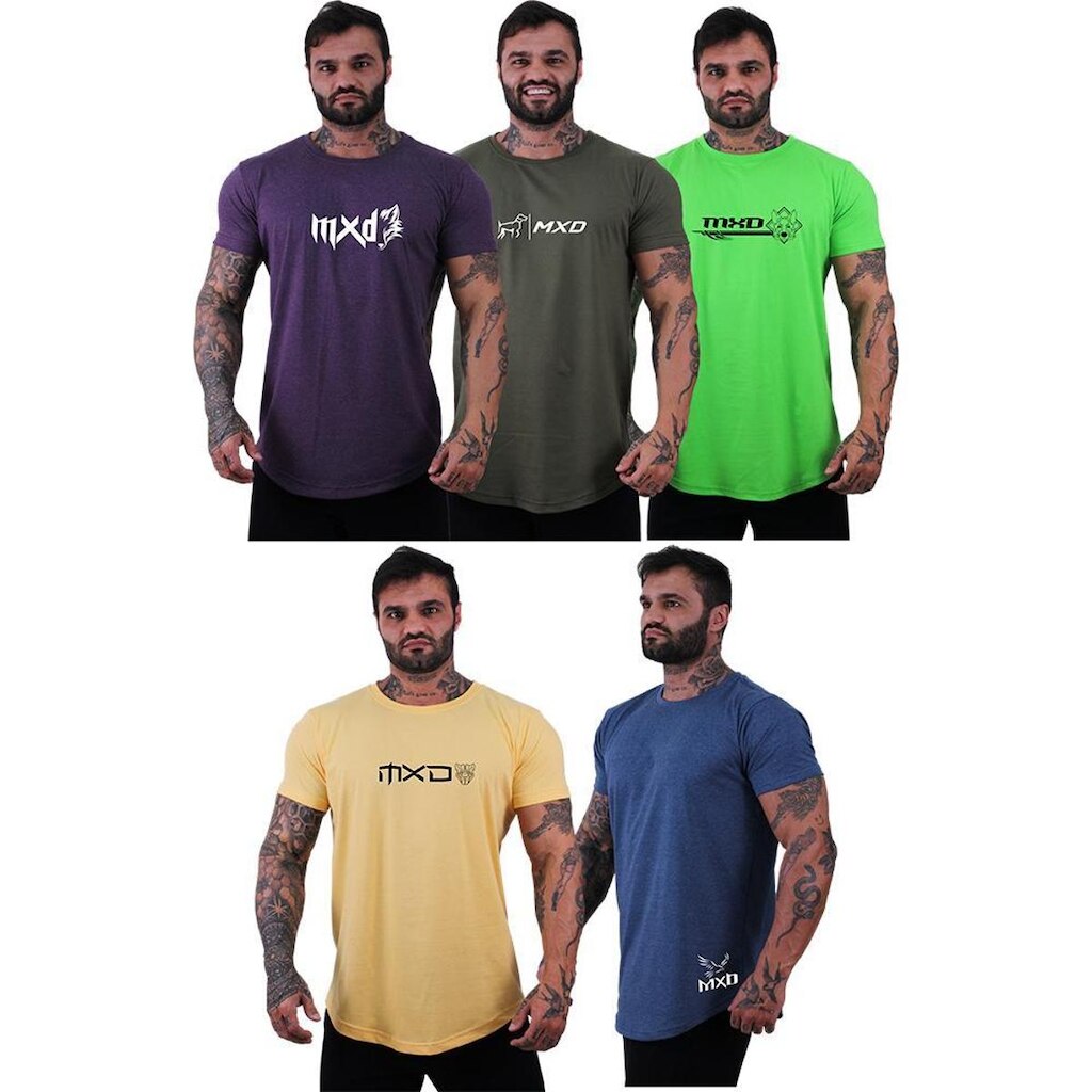 Kit 5 Camisetas Longline Masculina Básico Logos Diversas MXD