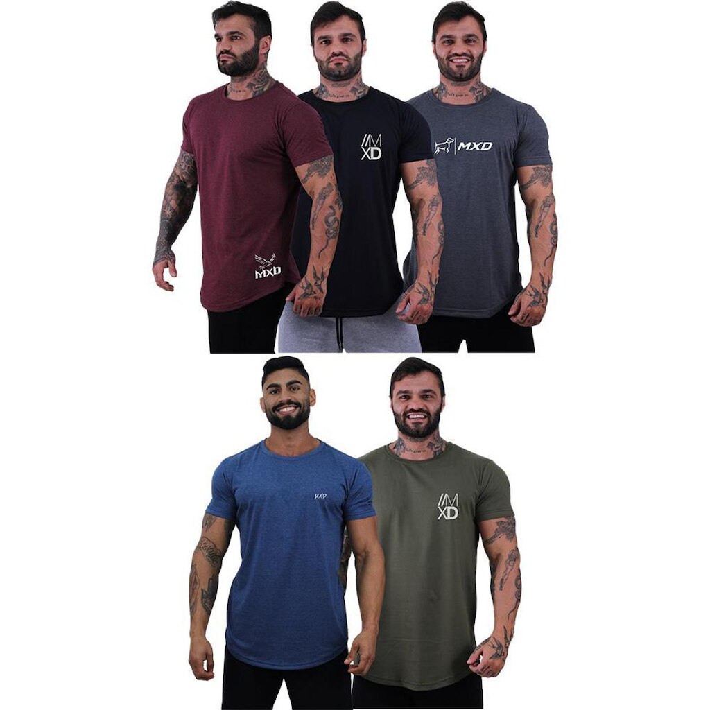 Kit 5 Camisetas Longline Masculina Básico Logos Diversas MXD