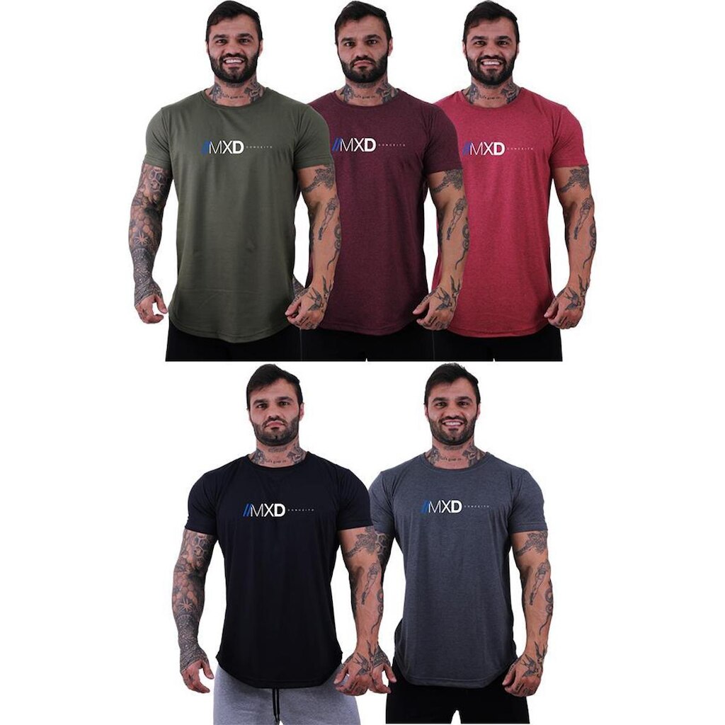 Kit 5 Camisetas Longline Masculina Básico Logos Diversas MXD