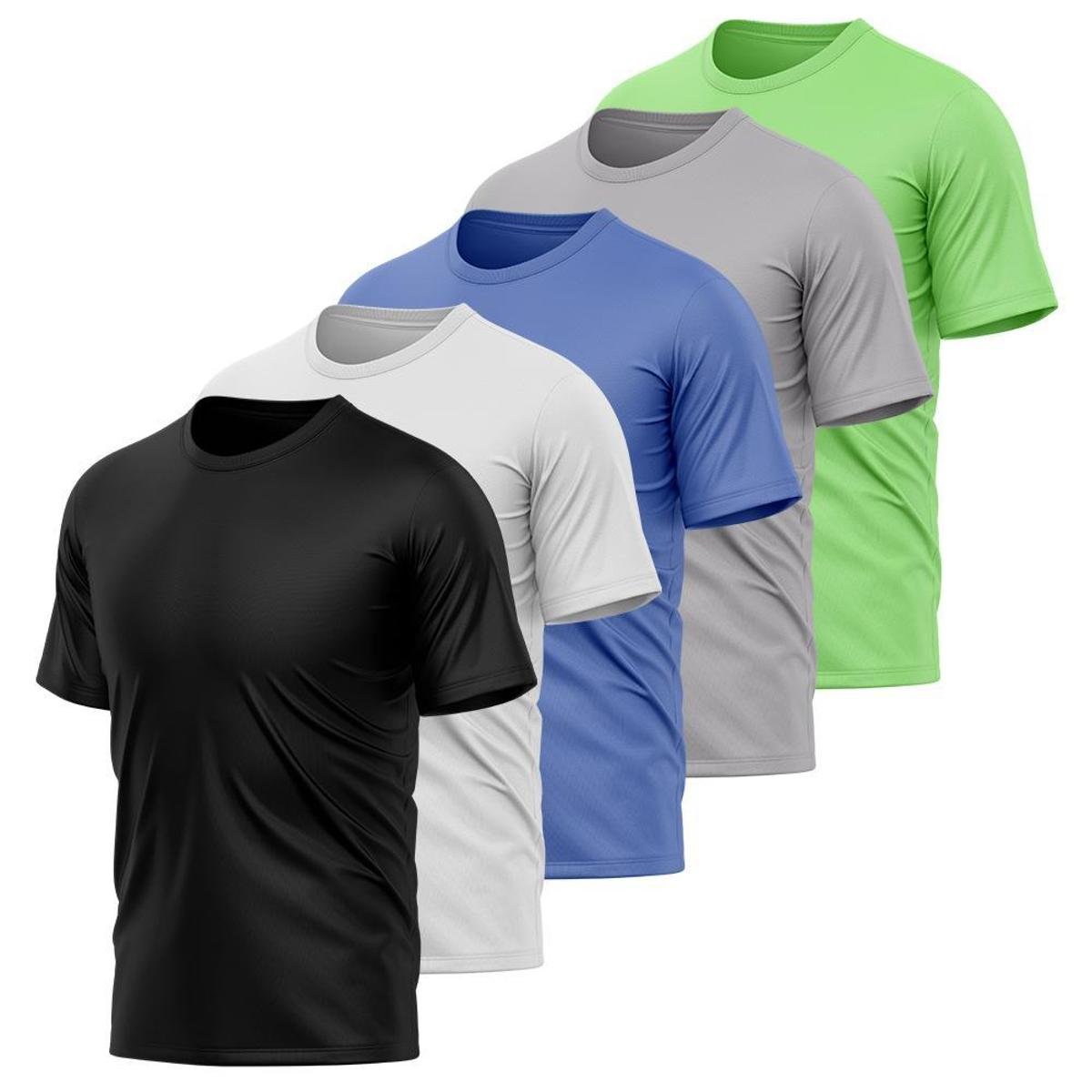 Kit 5 Camisetas Masculina Dry Manga Curta Proteção UV Slim Fit Básica Academia Treino Fitness