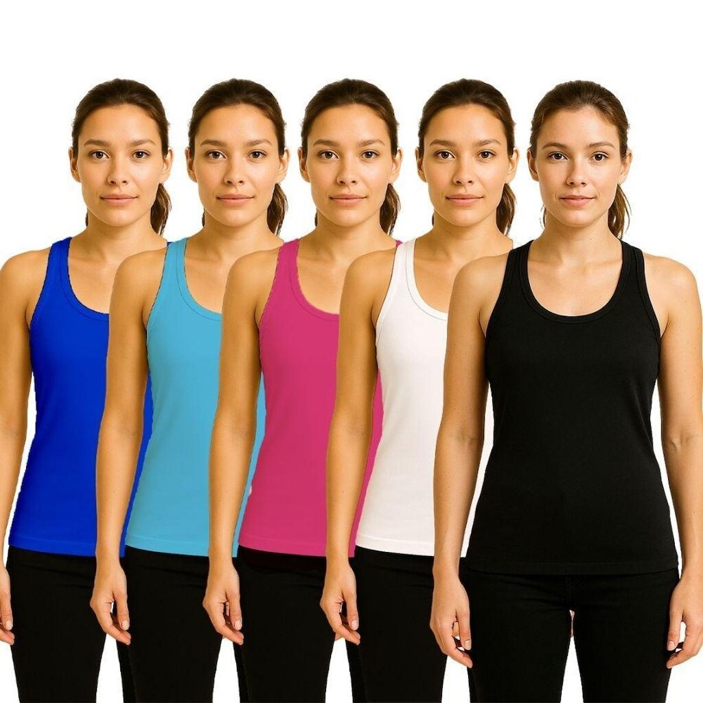 Kit 5 Camisetas Regata Feminina Lisa Dry Academia Fit